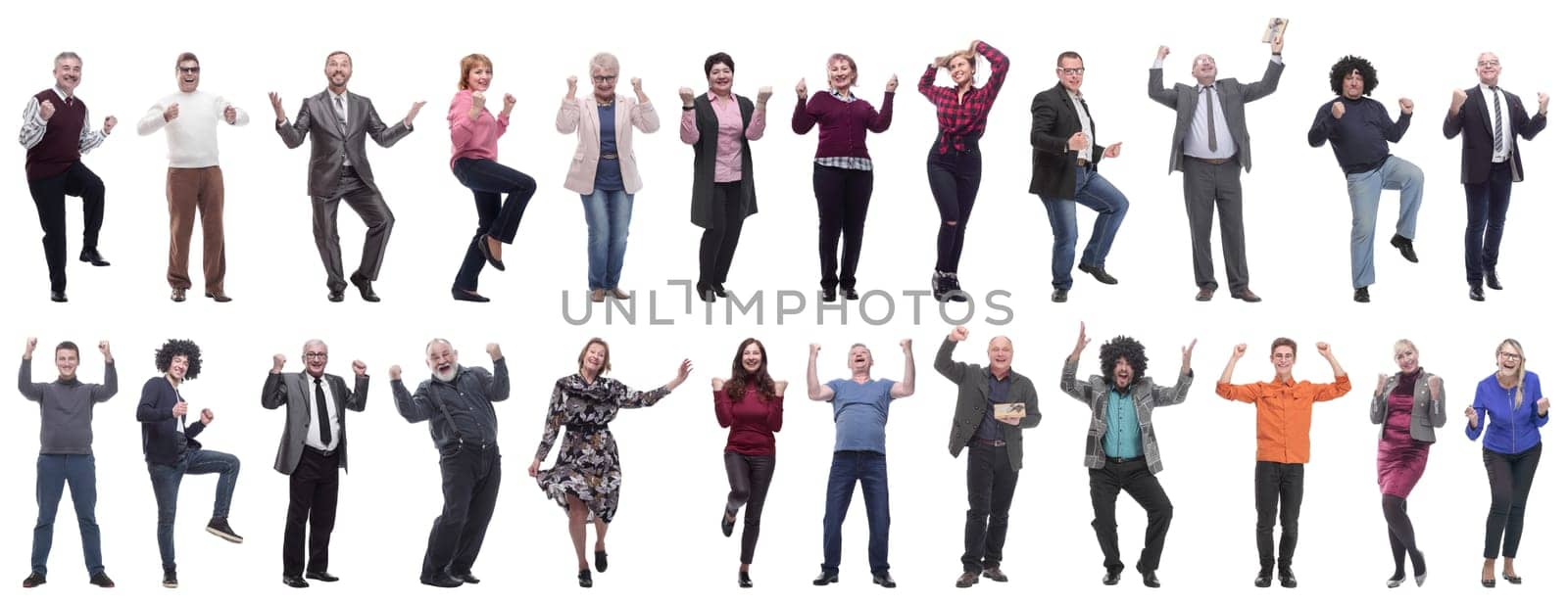 collage of people joyful energetic full length isolated by asdf