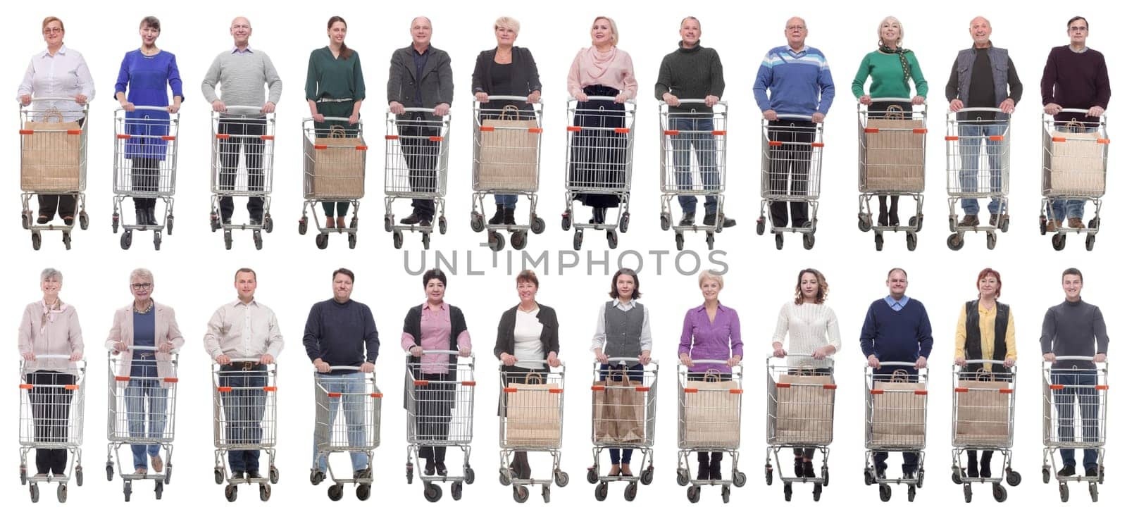 collage group of people with cart isolated on white by asdf