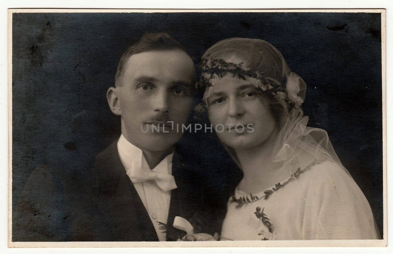 THE CZECHOSLOVAK REPUBLIC - CIRCA 1940: Vintage photo of newlyweds.