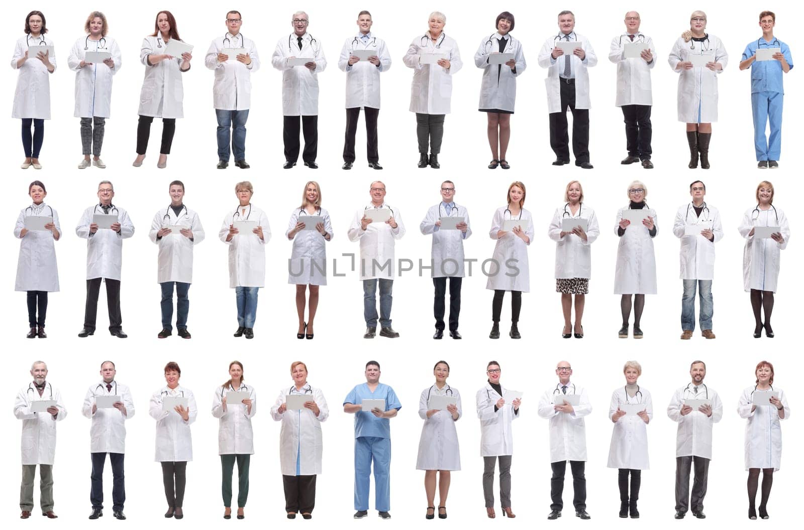 group of doctors with clipboard isolated on white background
