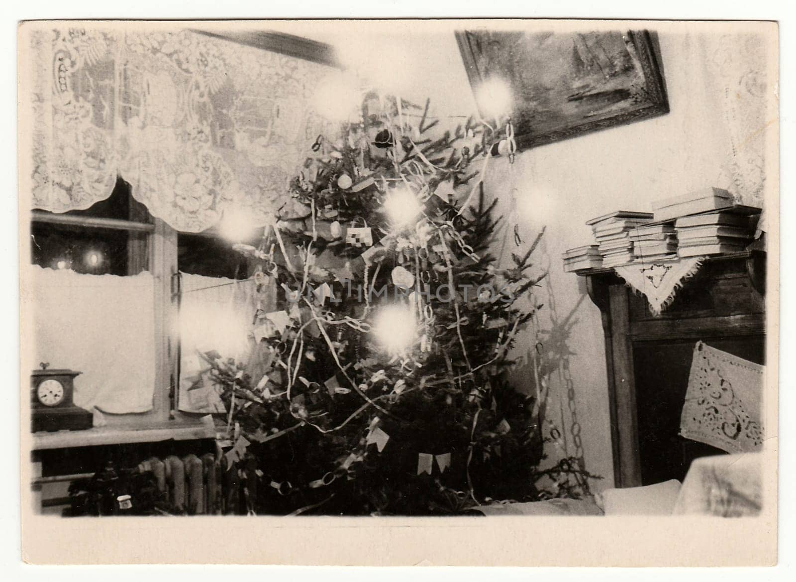 Vintage photo shows a Christmas tree. by roman_nerud