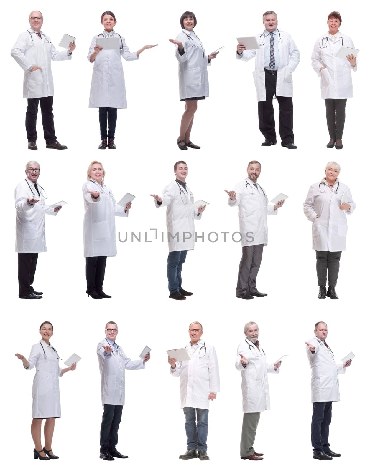 group of doctors with clipboard isolated on white background