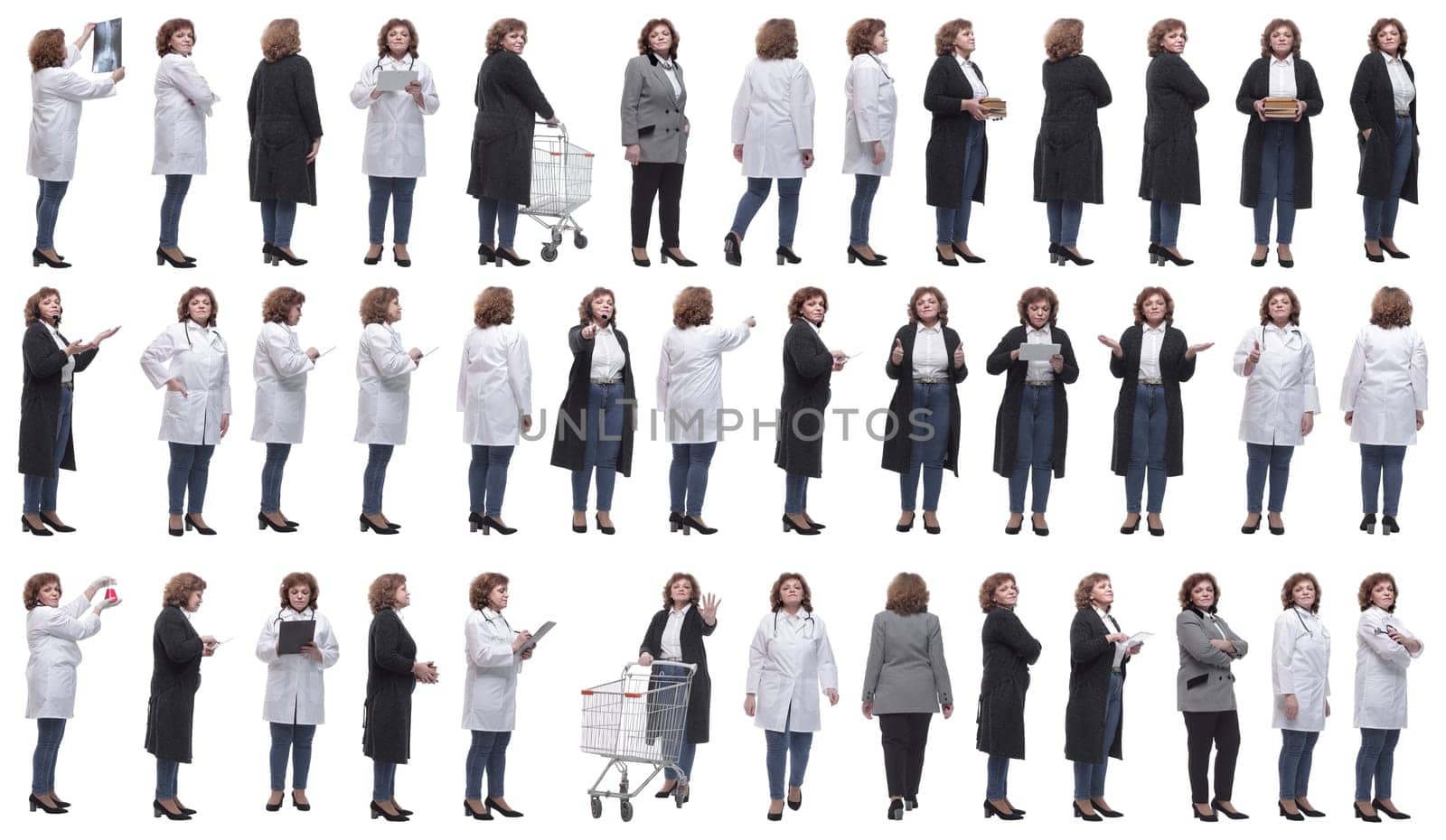 set of images of a woman in full growth. displays many concepts