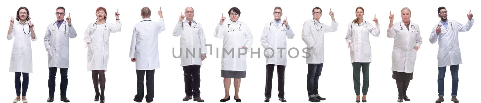 group of doctors in full length isolated on white background