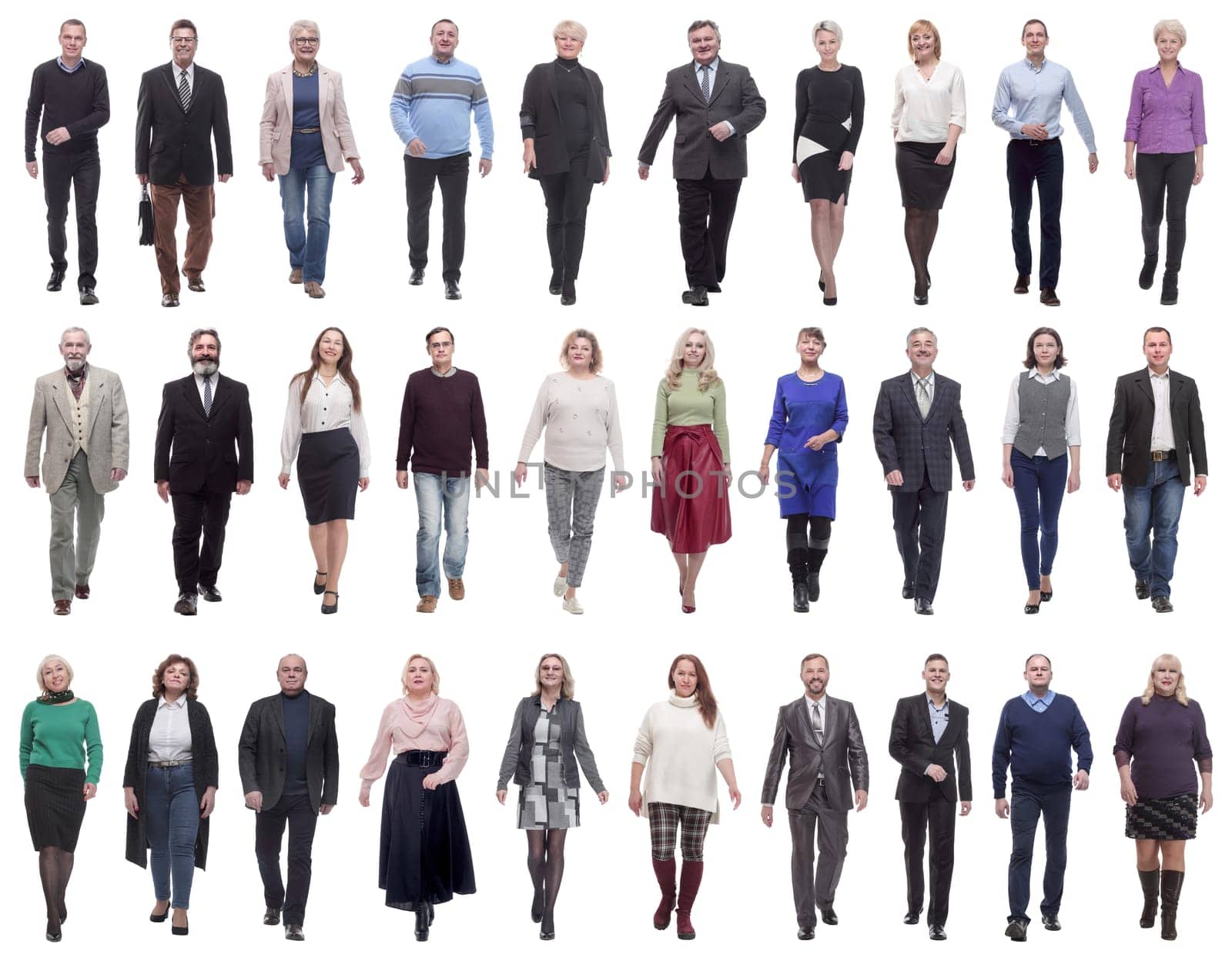 group of successful business people in motion isolated on white background