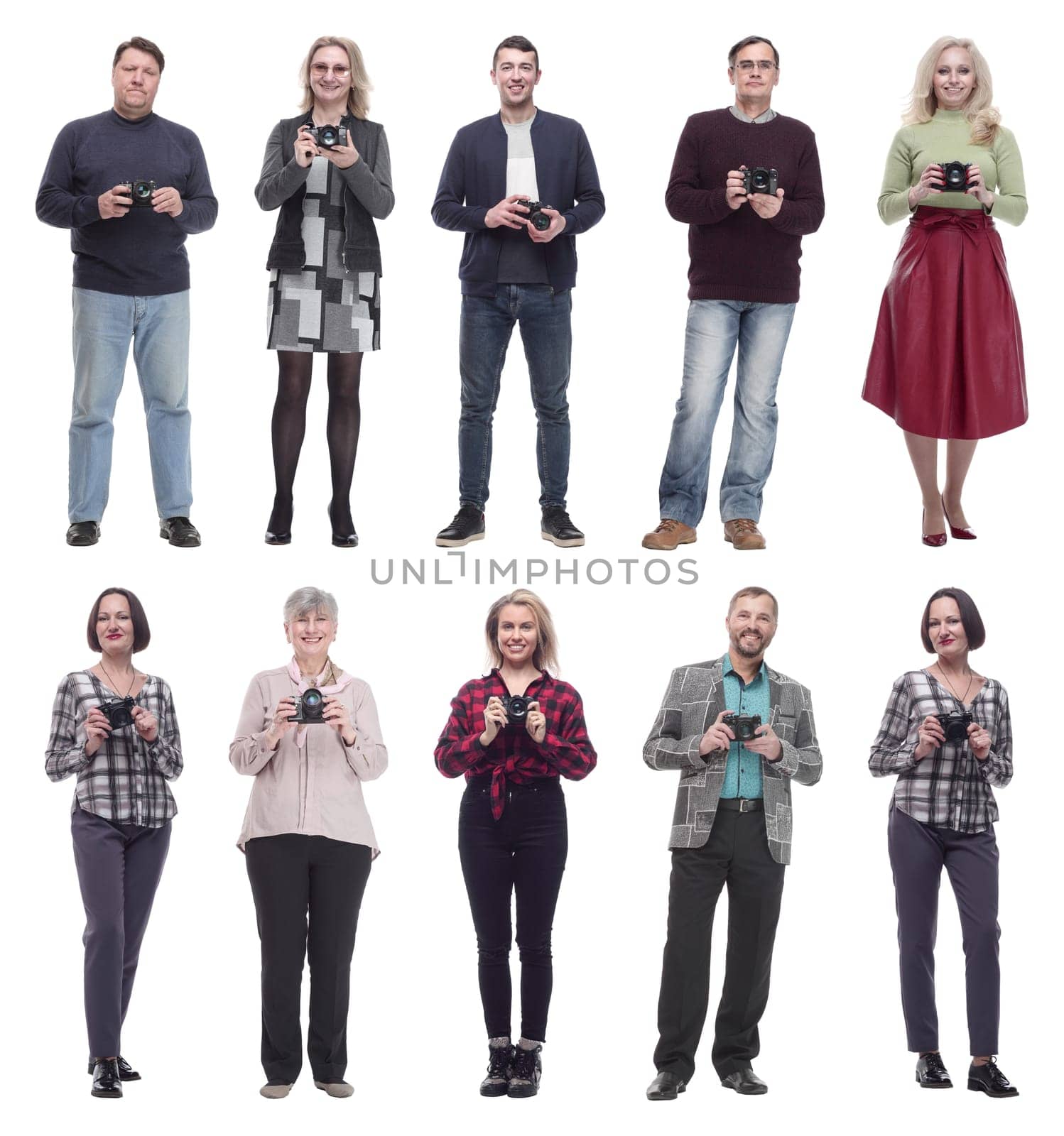 collage of professional photographers in full length isolated by asdf