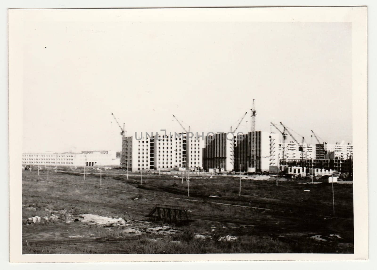 Vintage photo shows construction of blocks of flats in USSR. by roman_nerud