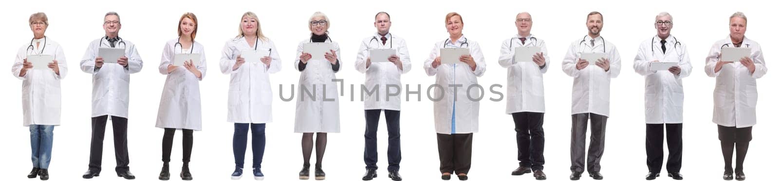 group of doctors with clipboard isolated on white background