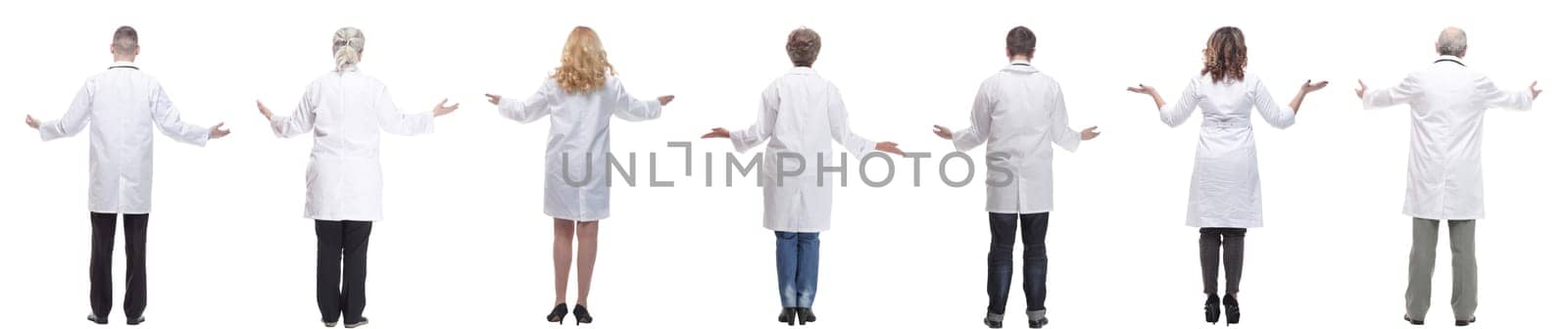 group of doctors standing with their backs isolated by asdf