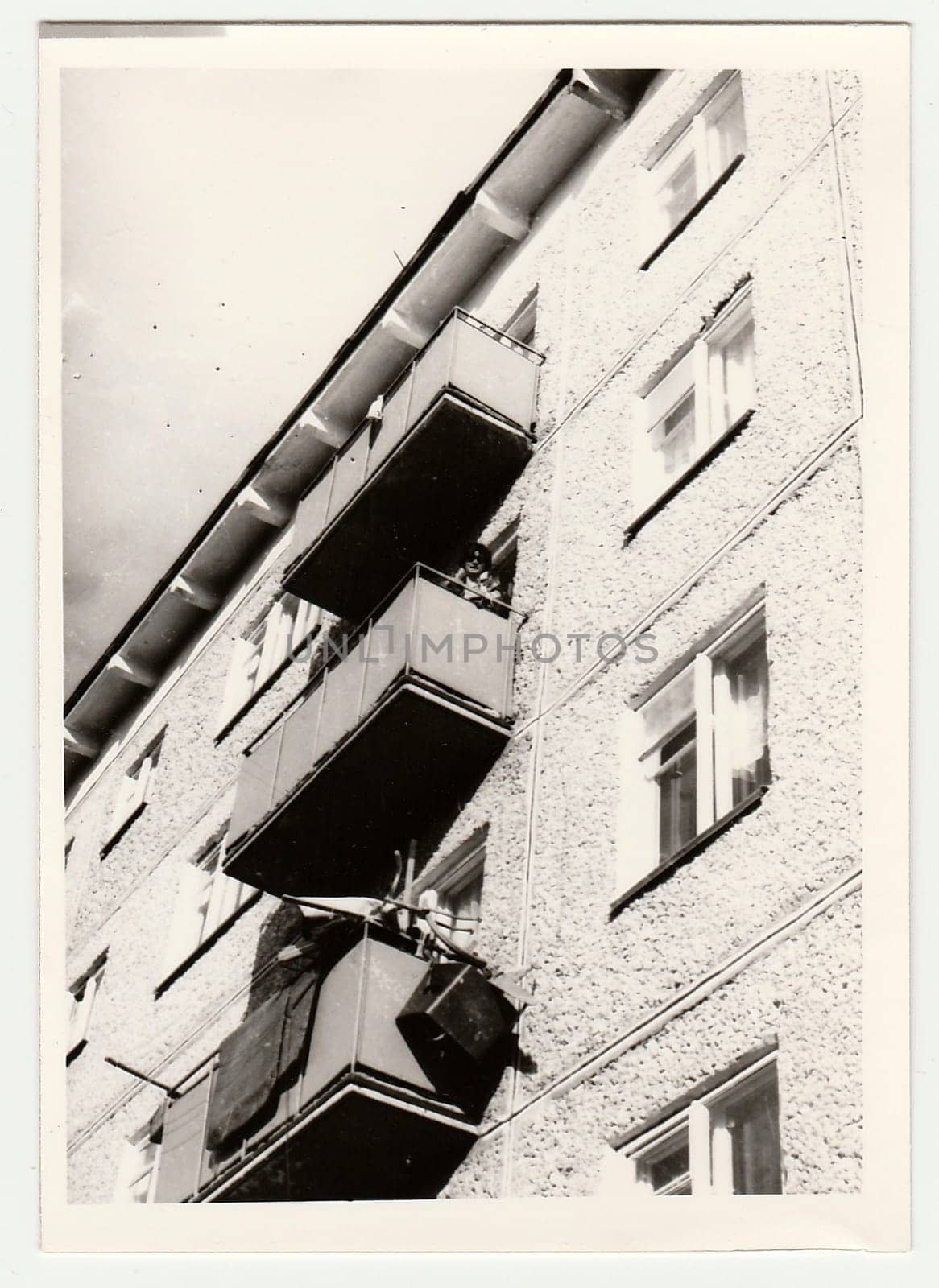 Vintage photo shows close-up on block of flats in USSR by roman_nerud