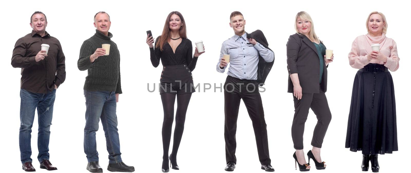 collage people holding coffee in hands isolated on white by asdf