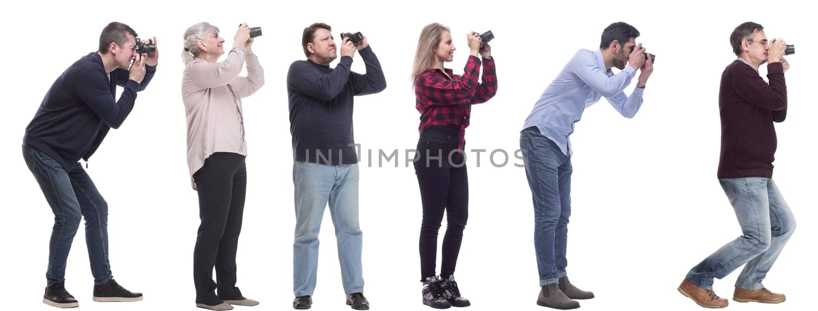 collage of group of photographers in profile isolated by asdf