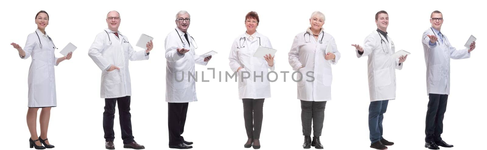 group of doctors with clipboard isolated on white by asdf