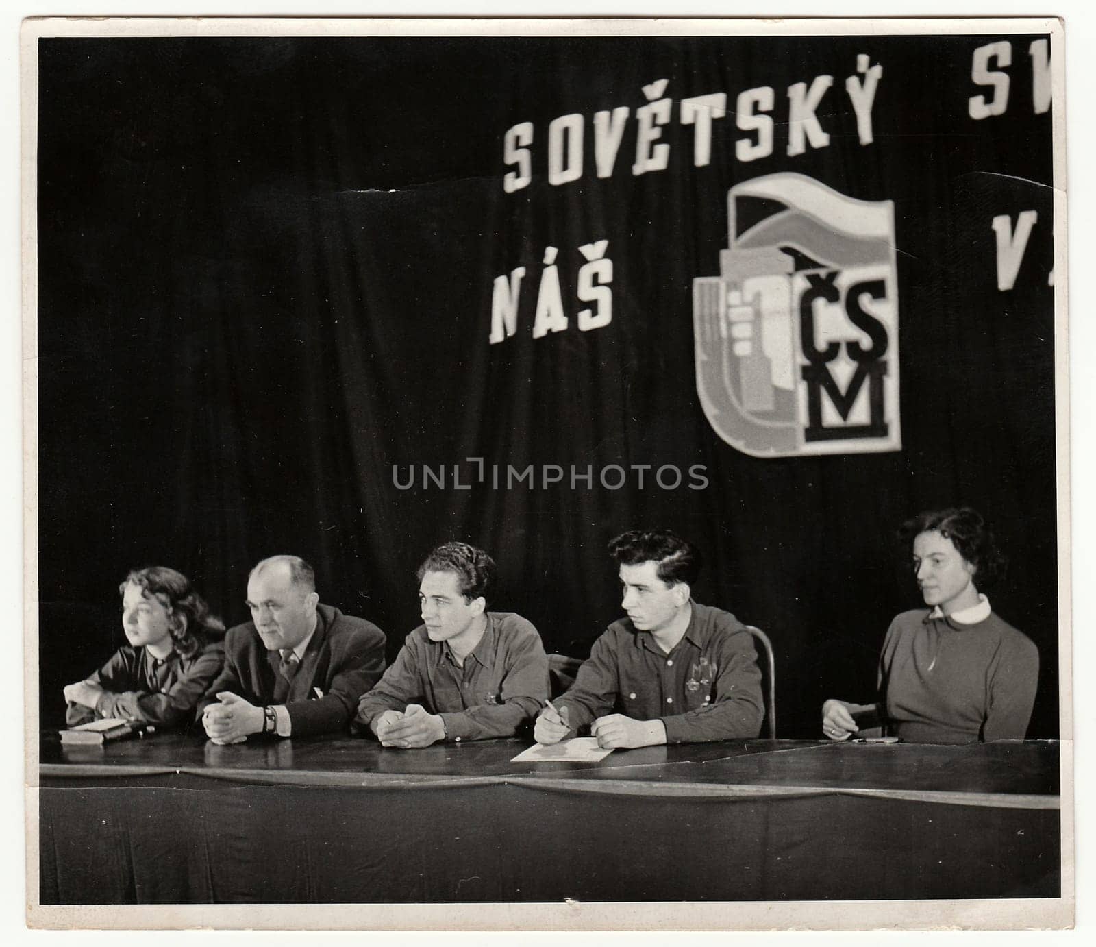 THE CZECHOSLOVAK SOCIALIST REPUBLIC - CIRCA 1960s: Vintage photo shows communist meeting of young people.