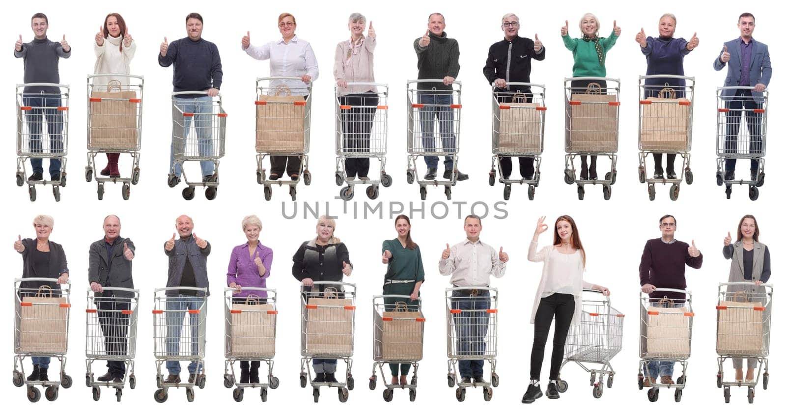 group of people with shopping cart showing thumbs up by asdf