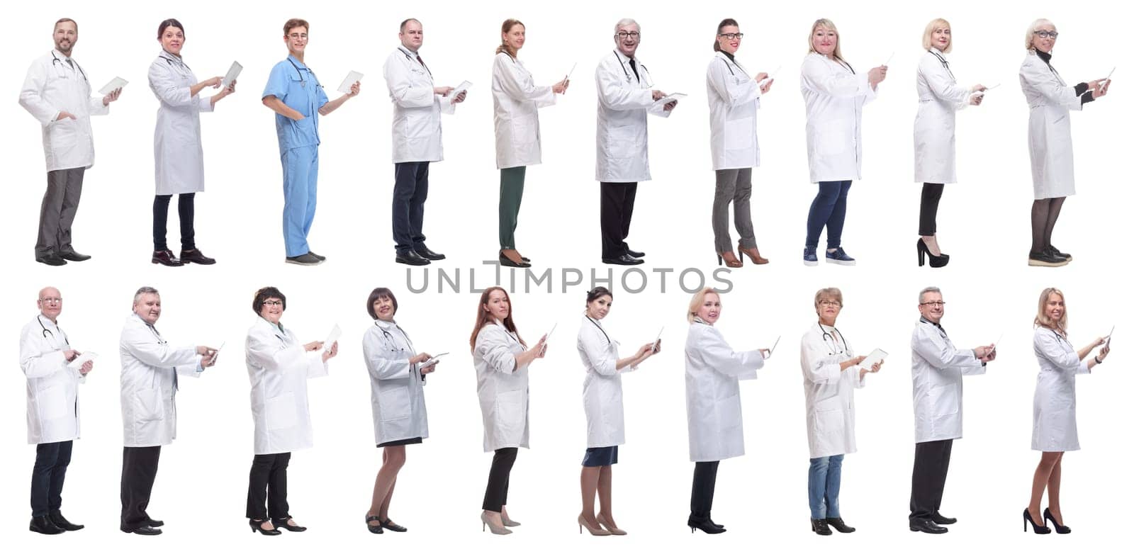 group of doctors with clipboard isolated on white background