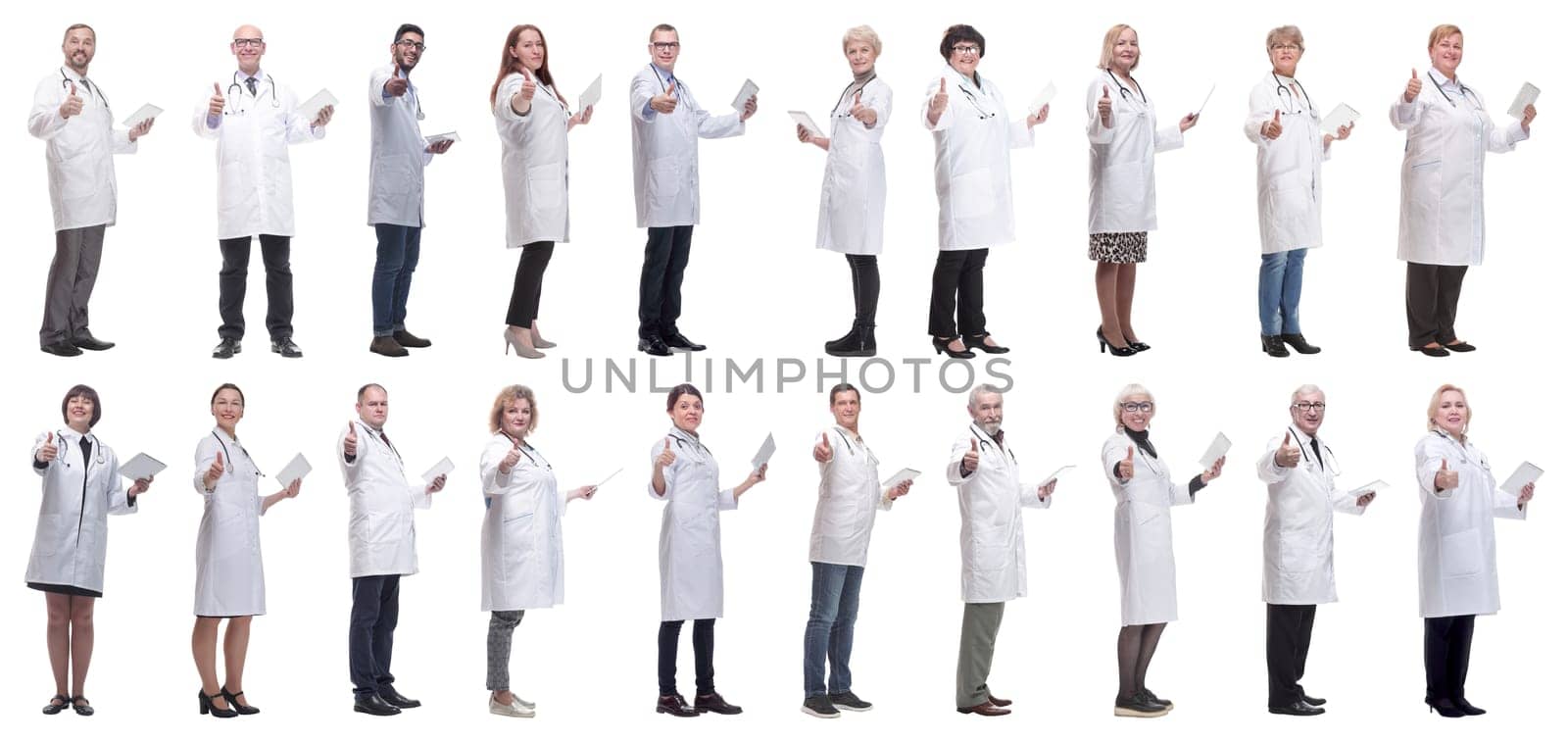 group of doctors with clipboard isolated on white background