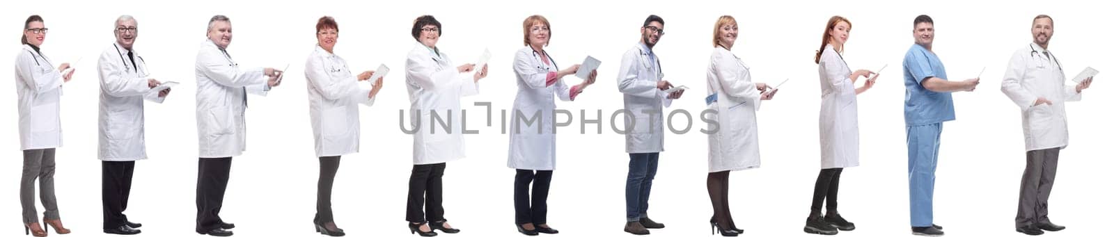 group of doctors with clipboard isolated on white background