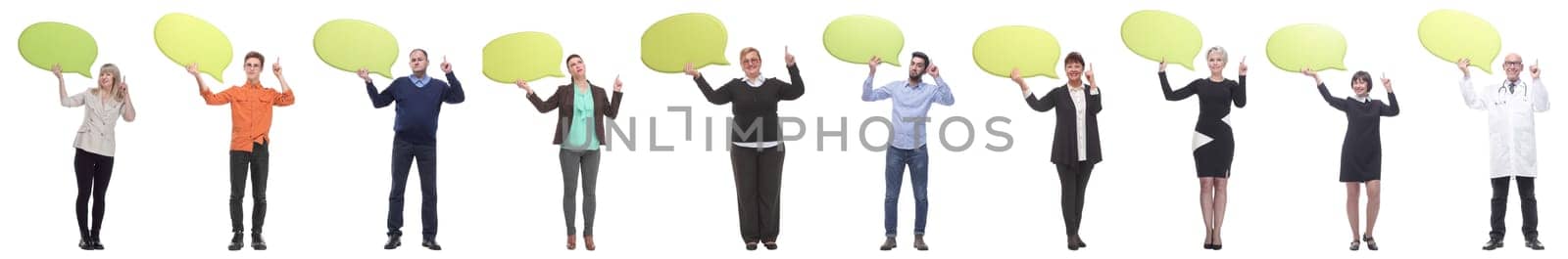 group of successful business people with comments isolated on white background