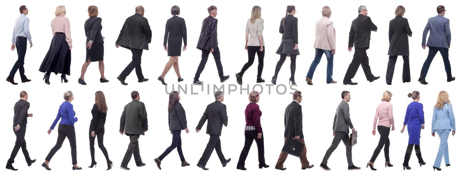 group of successful business people in motion isolated on white background