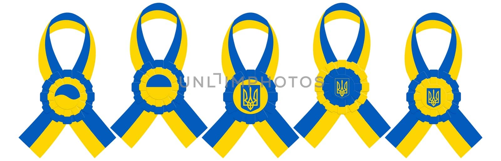 Graphic symbol in the form of kotylions and ribbons in the national colors of Ukraine. A country in the east of Europe.