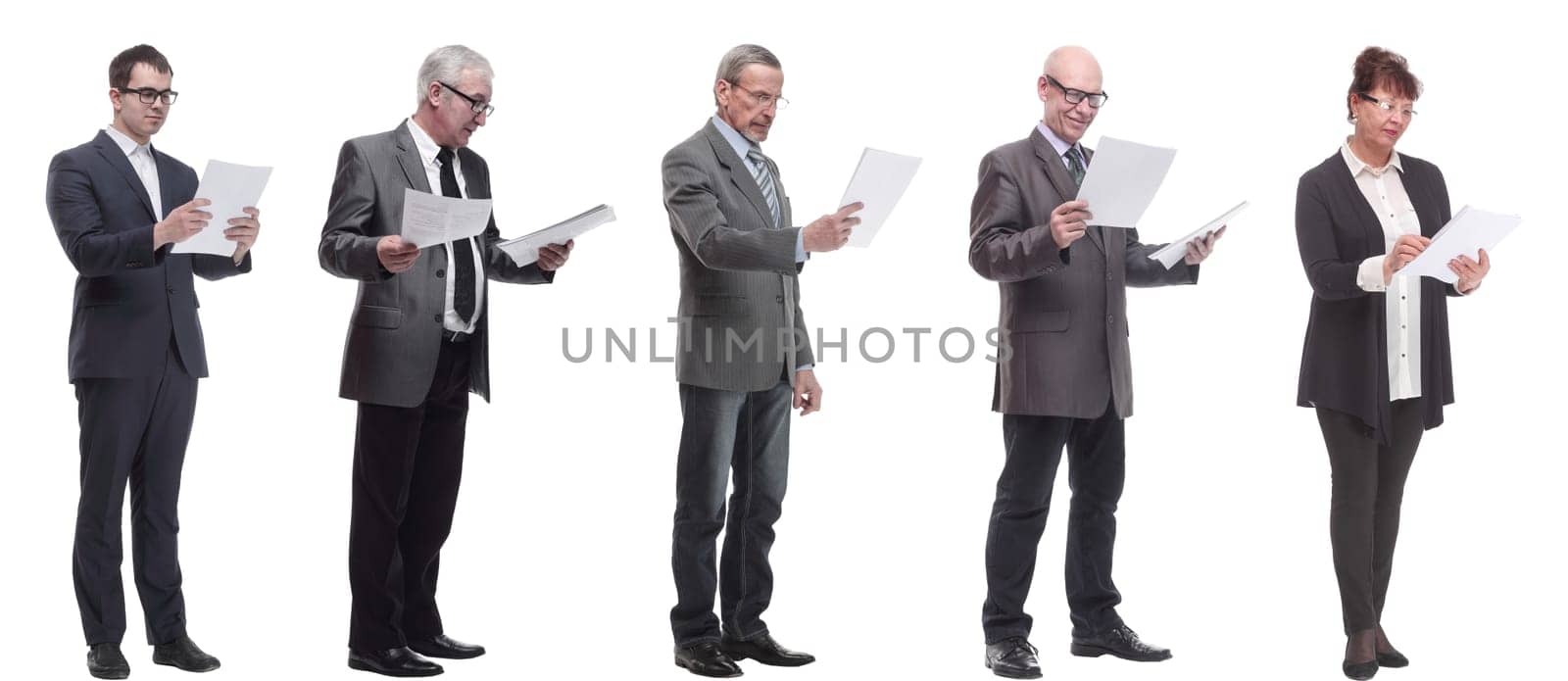 collage of people holding a4 sheet in hands isolated on white background