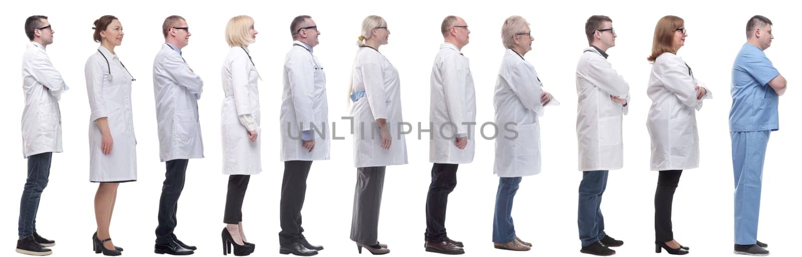 group of doctors in profile isolated on white background