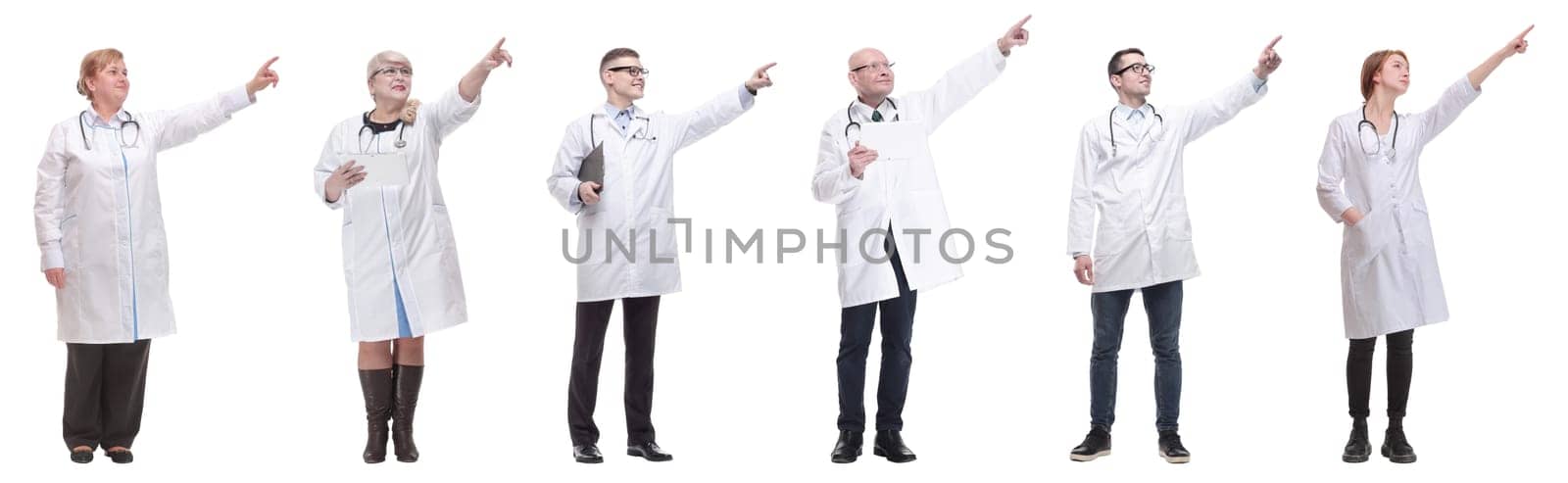 group of doctors in full length isolated on white background