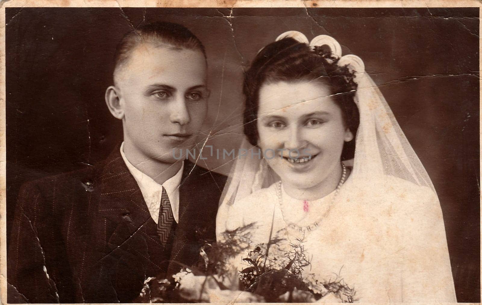 THE CZECHOSLOVAK SOCIALIST REPUBLIC - CIRCA 1950s: Vintage photo of newlyweds.