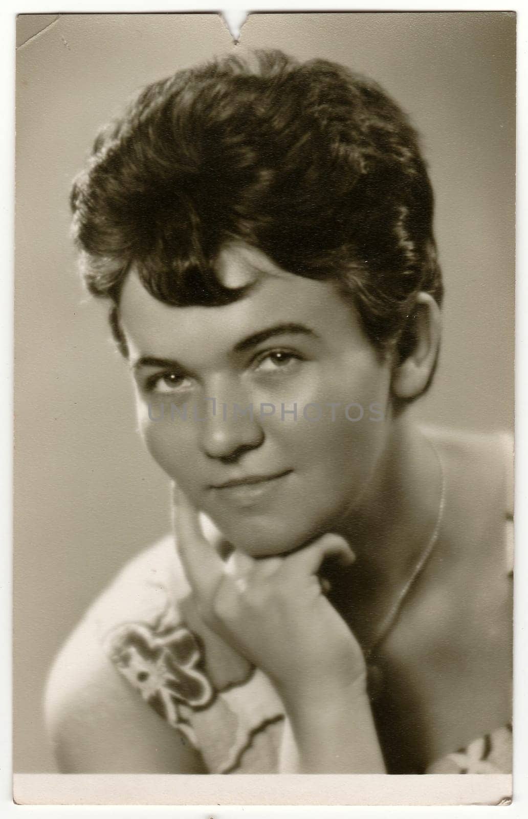 THE CZECHOSLOVAK SOCIALIST REPUBLIC - CIRCA 1970: Vintage photo shows young woman.