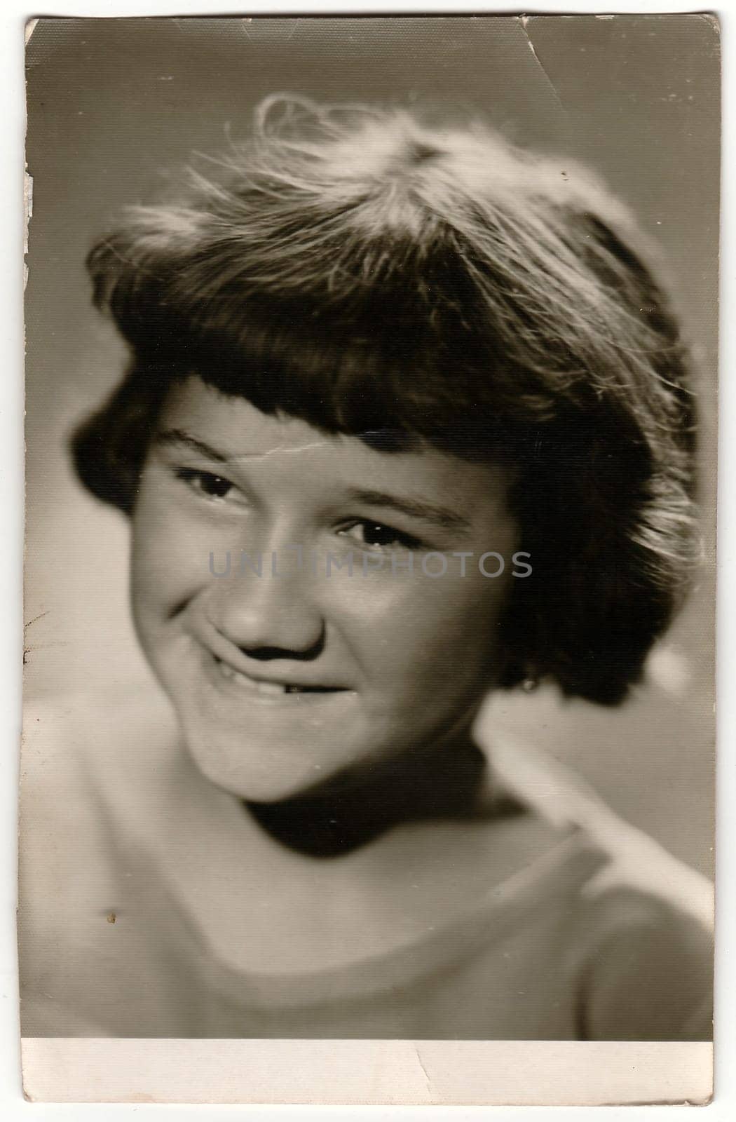 THE CZECHOSLOVAK SOCIALIST REPUBLIC - CIRCA 1970: Vintage photo shows young girl.