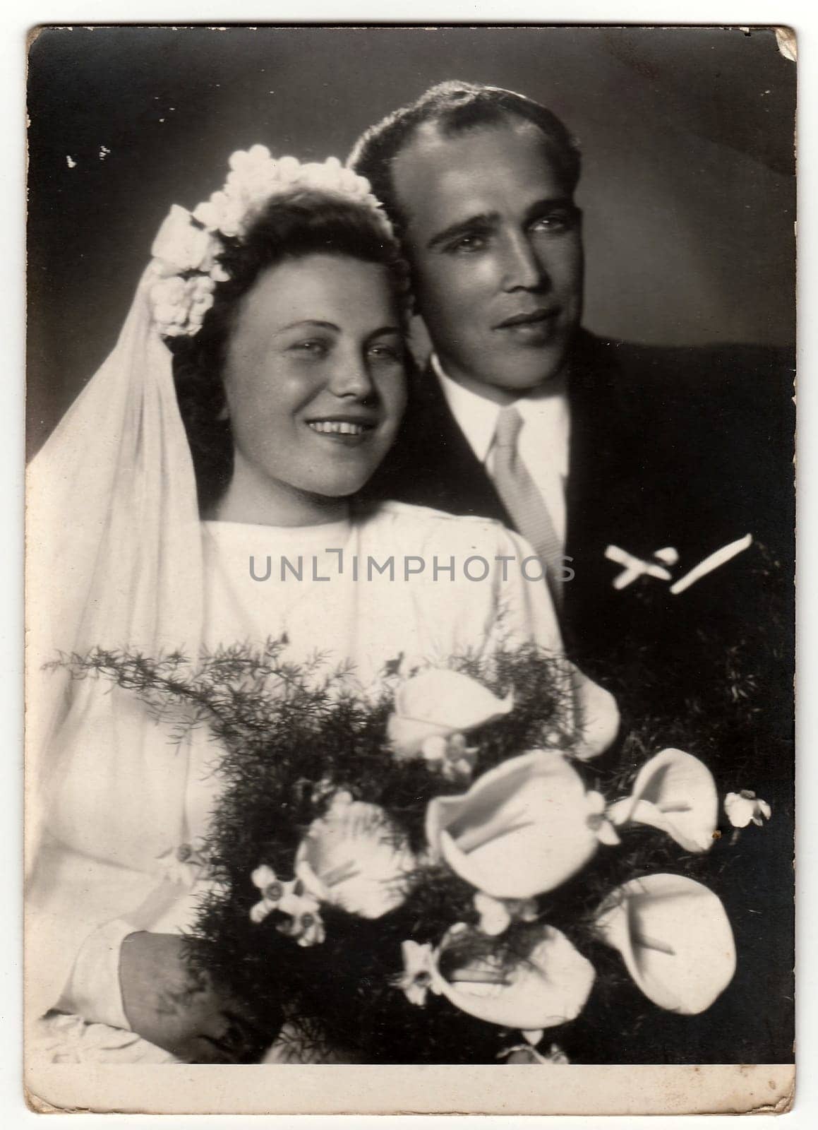 THE CZECHOSLOVAK SOCIALIST REPUBLIC - CIRCA 1950s: Vintage photo of newlyweds.