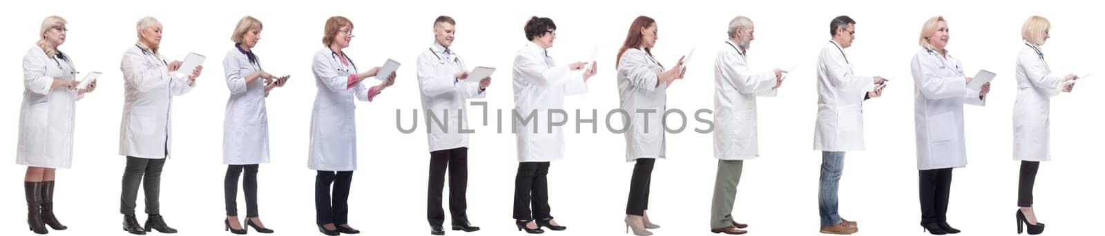 group of doctors with clipboard isolated on white background