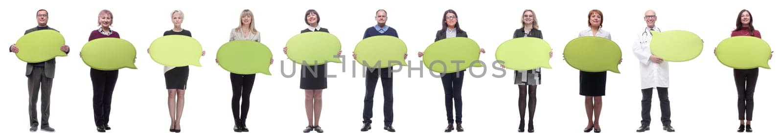 group of successful business people with comments isolated on white background