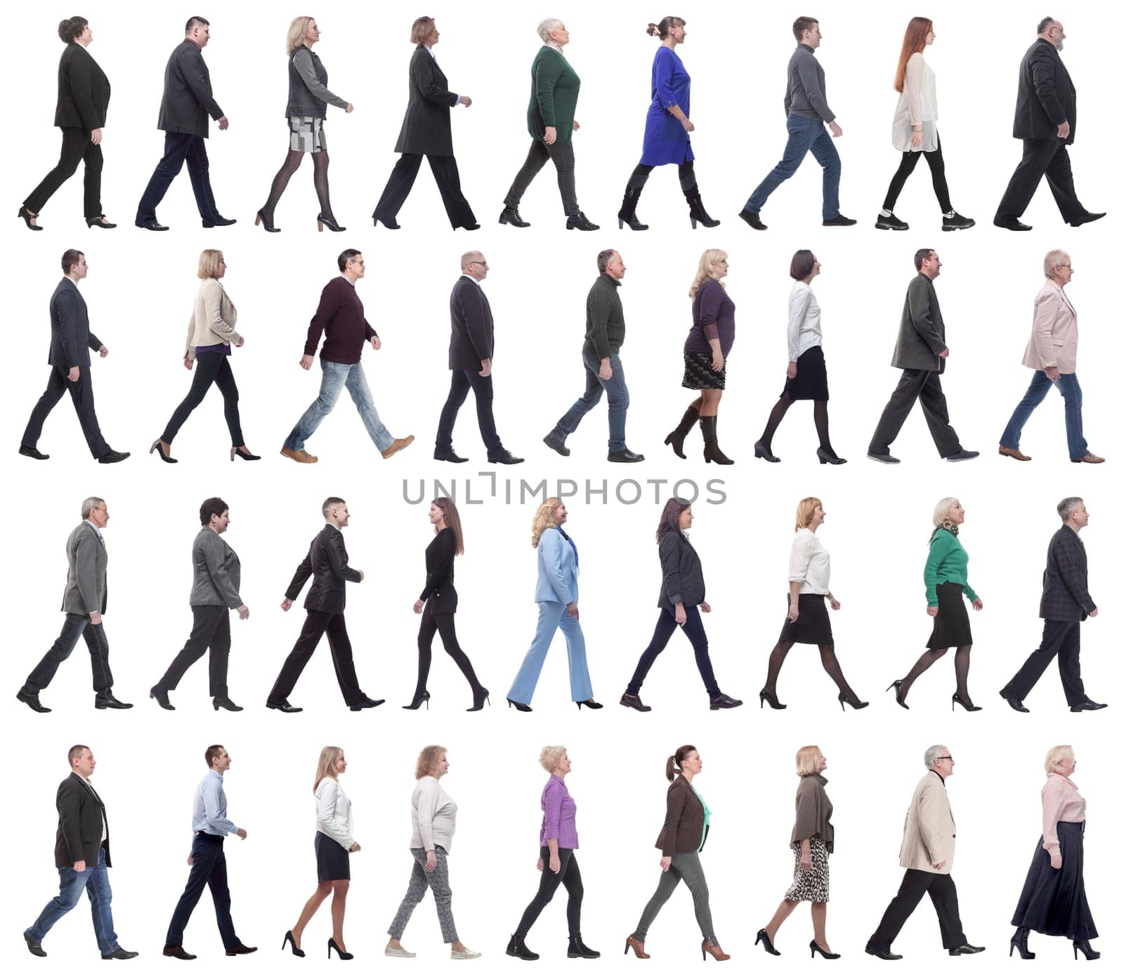 group of successful business people in motion isolated on white background