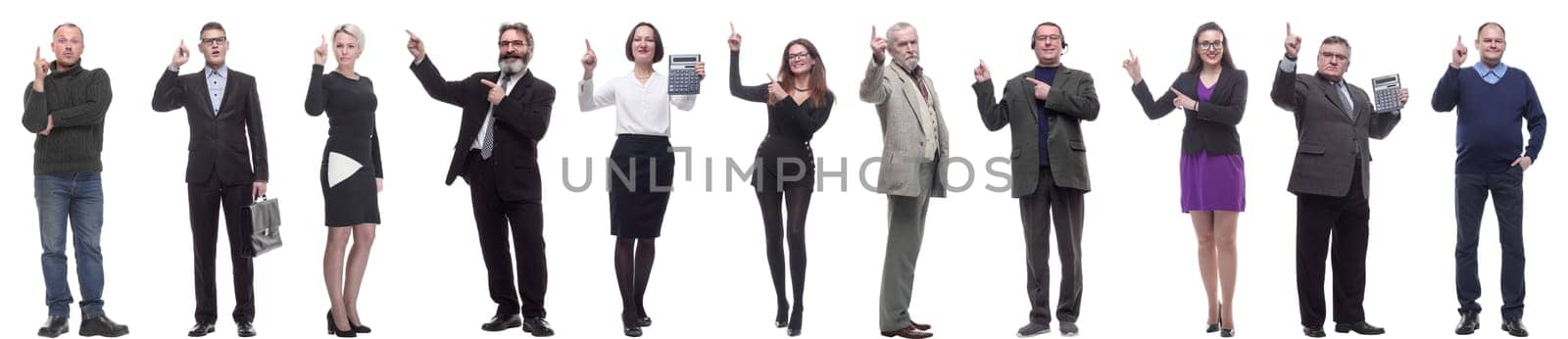 group of businessmen showing thumbs up isolated on white background