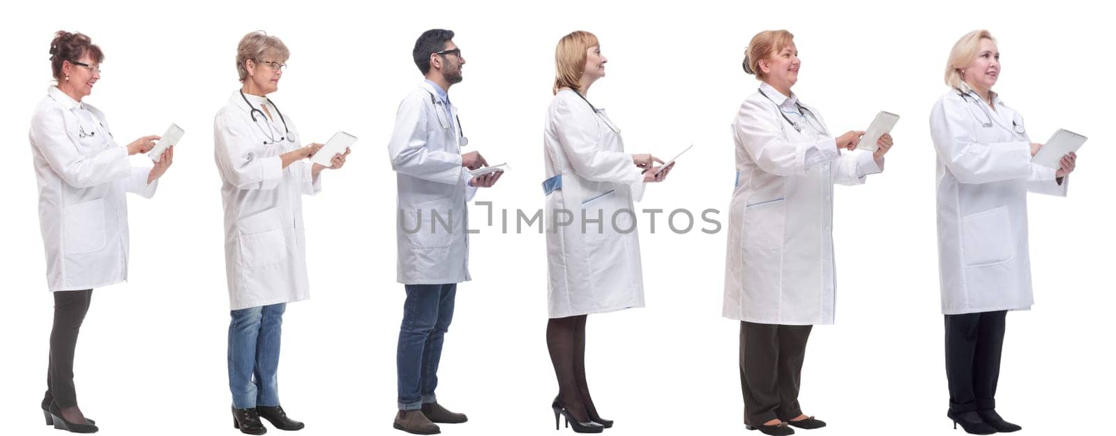 group of doctors with clipboard isolated on white by asdf