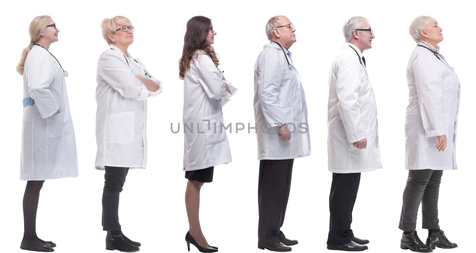 group of doctors in profile isolated on white background