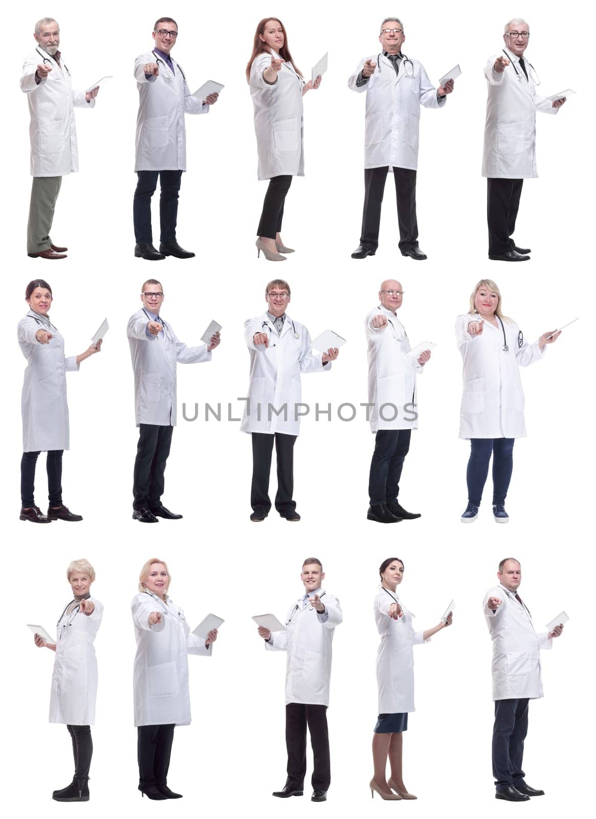 group of doctors with clipboard isolated on white background