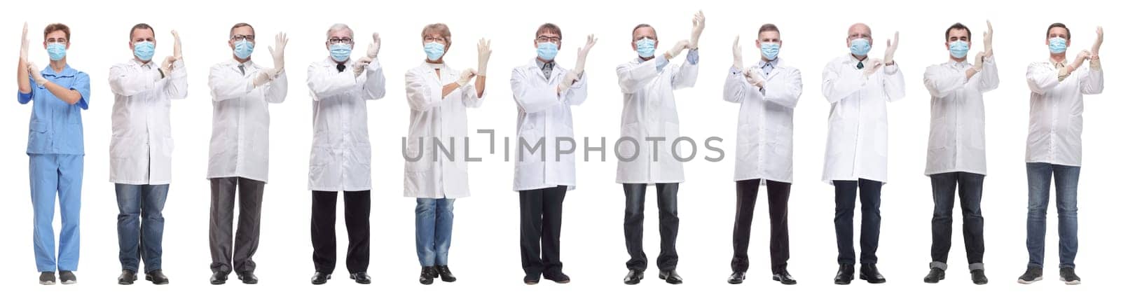 group of doctors in mask isolated on white background