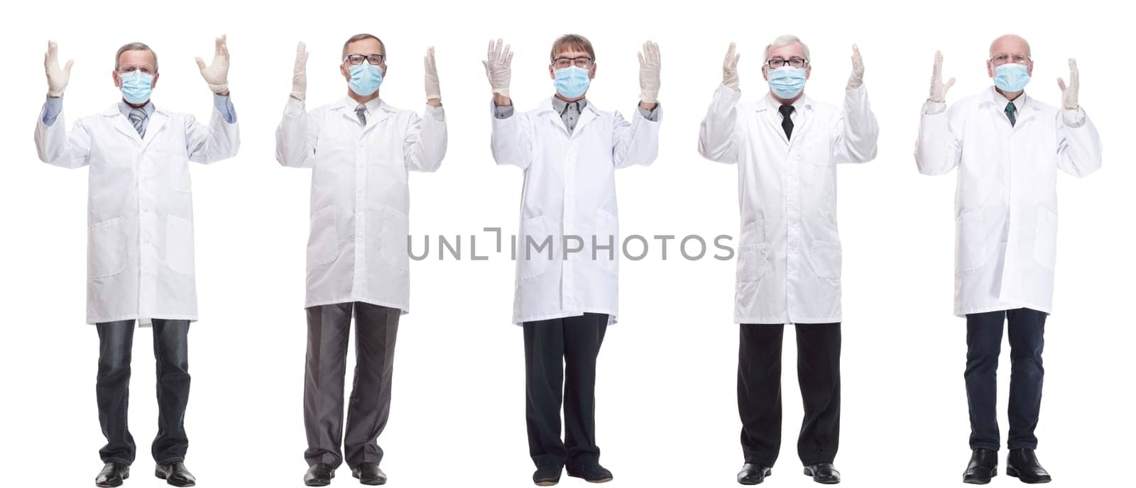 group of doctors in mask isolated on white background