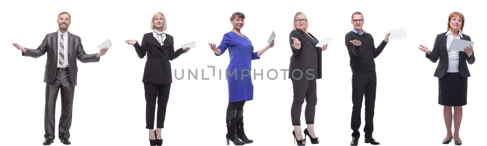 group of people holding tablet with outstretched hand by asdf