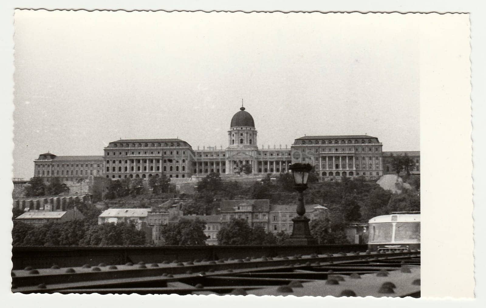 BUDAPEST, HUNGARY - 1966: Vintage photo shows Royal Palace of Budapest Buda Castle in Hungary.