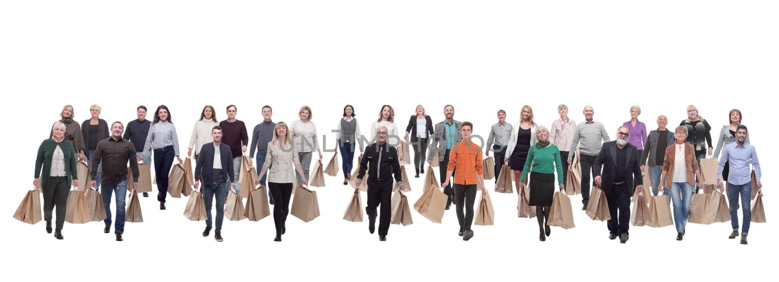 a line of people with shopping bags isolated by asdf