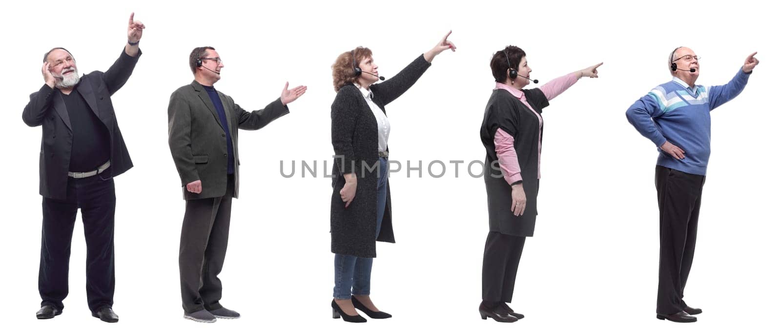 group of business people with microphone isolated on white background