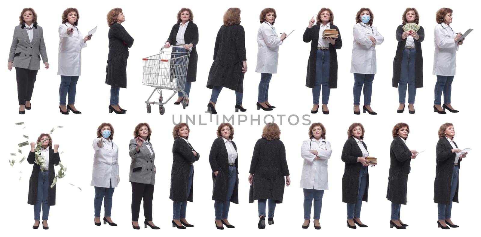 set of images of a woman in full growth. displays many concepts