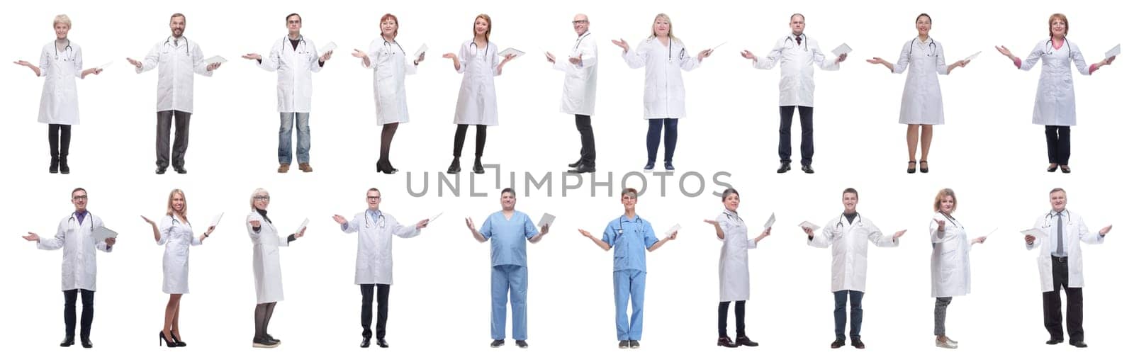 group of doctors with clipboard isolated on white background