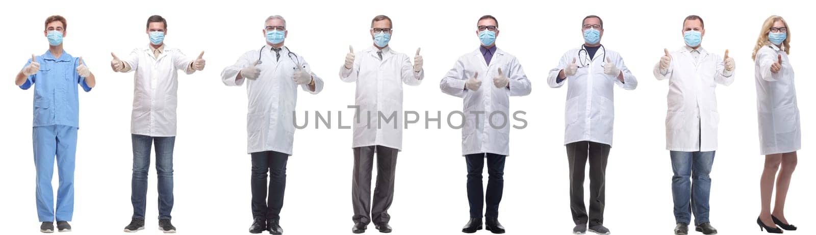 group of doctors in mask isolated on white background