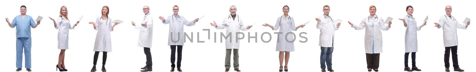 group of doctors with clipboard isolated on white background