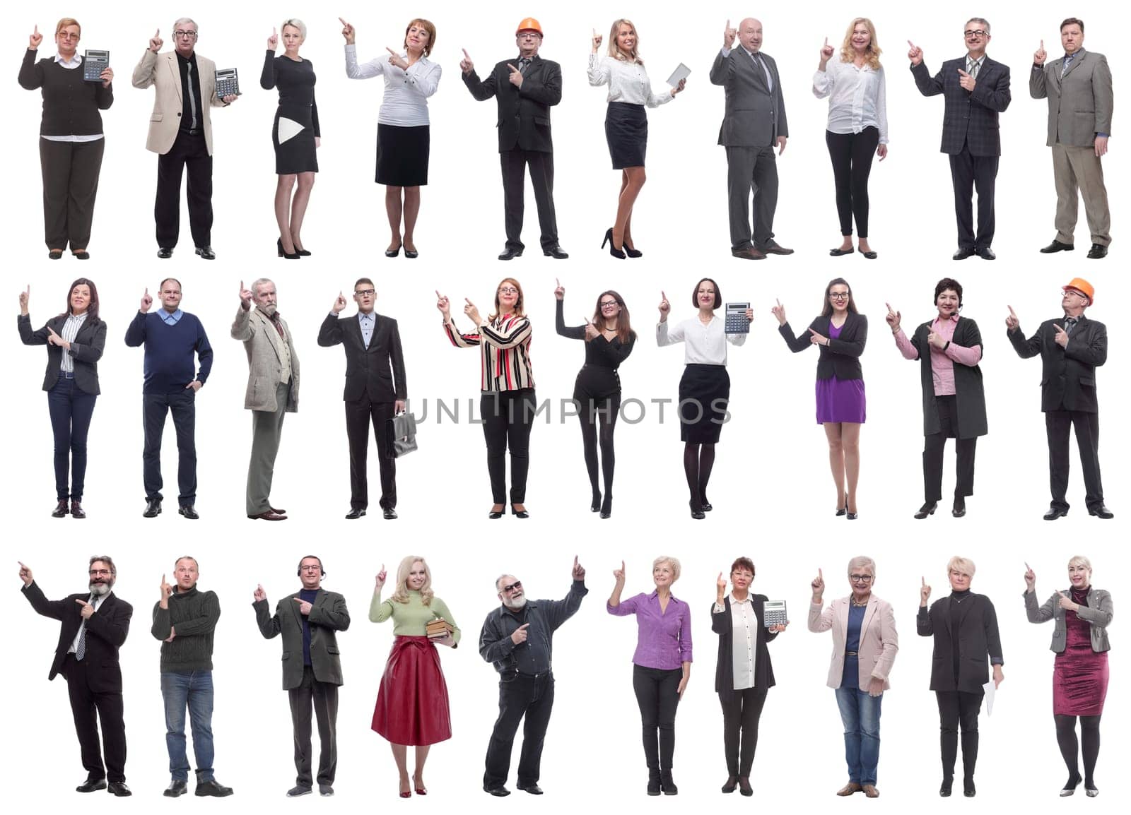 group of businessmen showing thumbs up isolated on white background